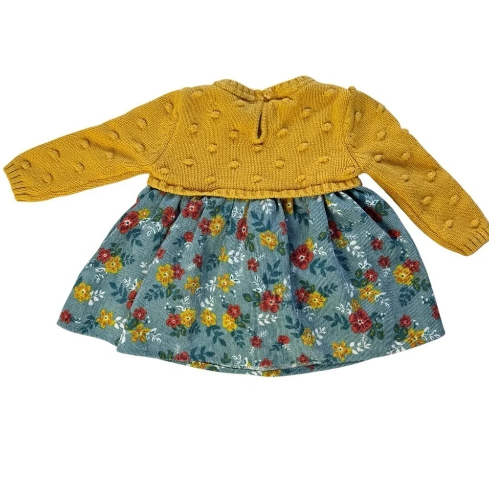 Cupcakes and Cashmere Mustard and Green Floral Lined Sweater Dress 0-3 Months